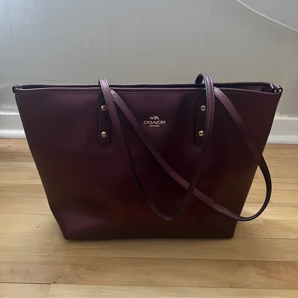 Coach Deep Burgundy Leather Tote - Picture 2 of 12